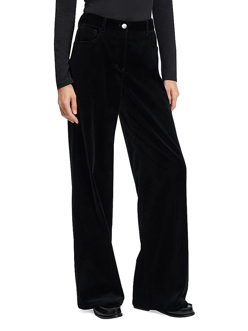 Mid-Rise Straight-Leg Velvet Pants