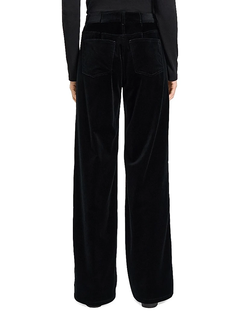 Mid-Rise Straight-Leg Velvet Pants