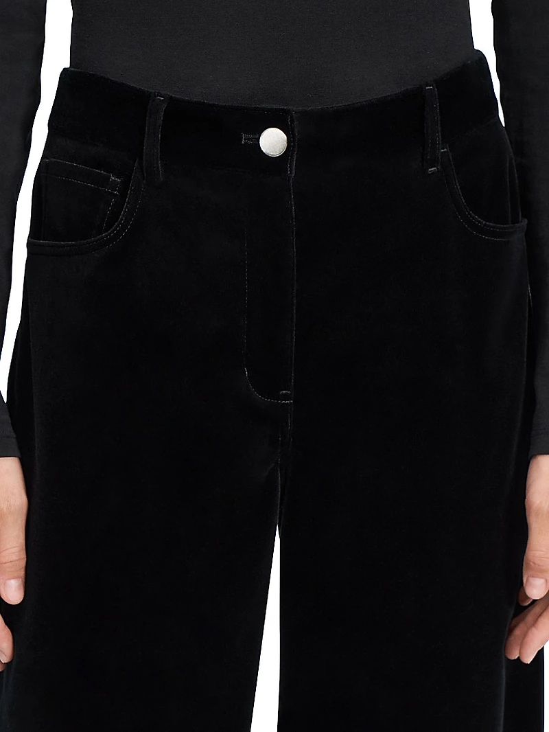 Mid-Rise Straight-Leg Velvet Pants