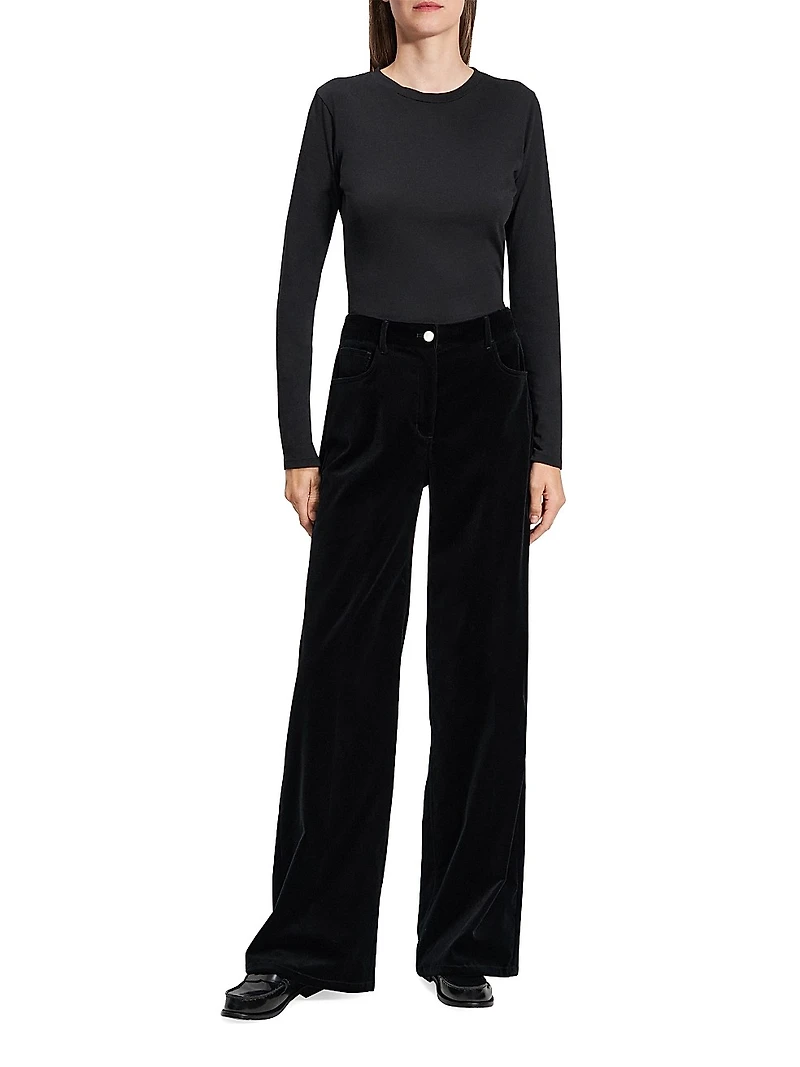 Mid-Rise Straight-Leg Velvet Pants