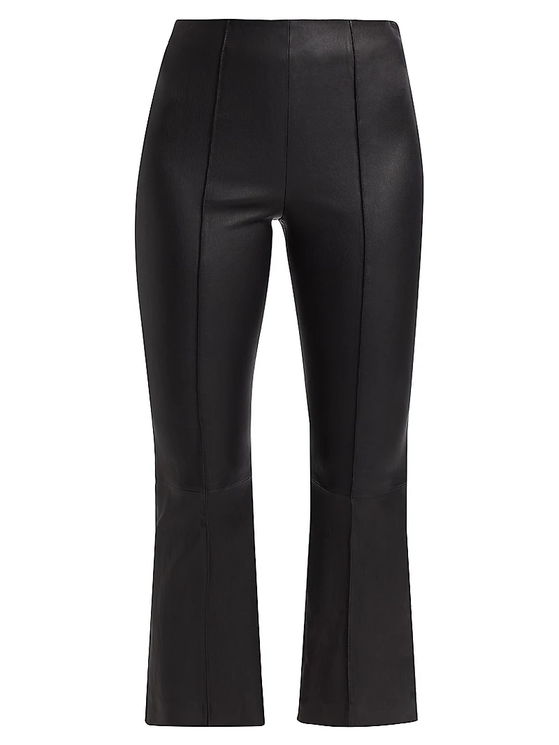 Cropped Flare Stretch-Leather Pants