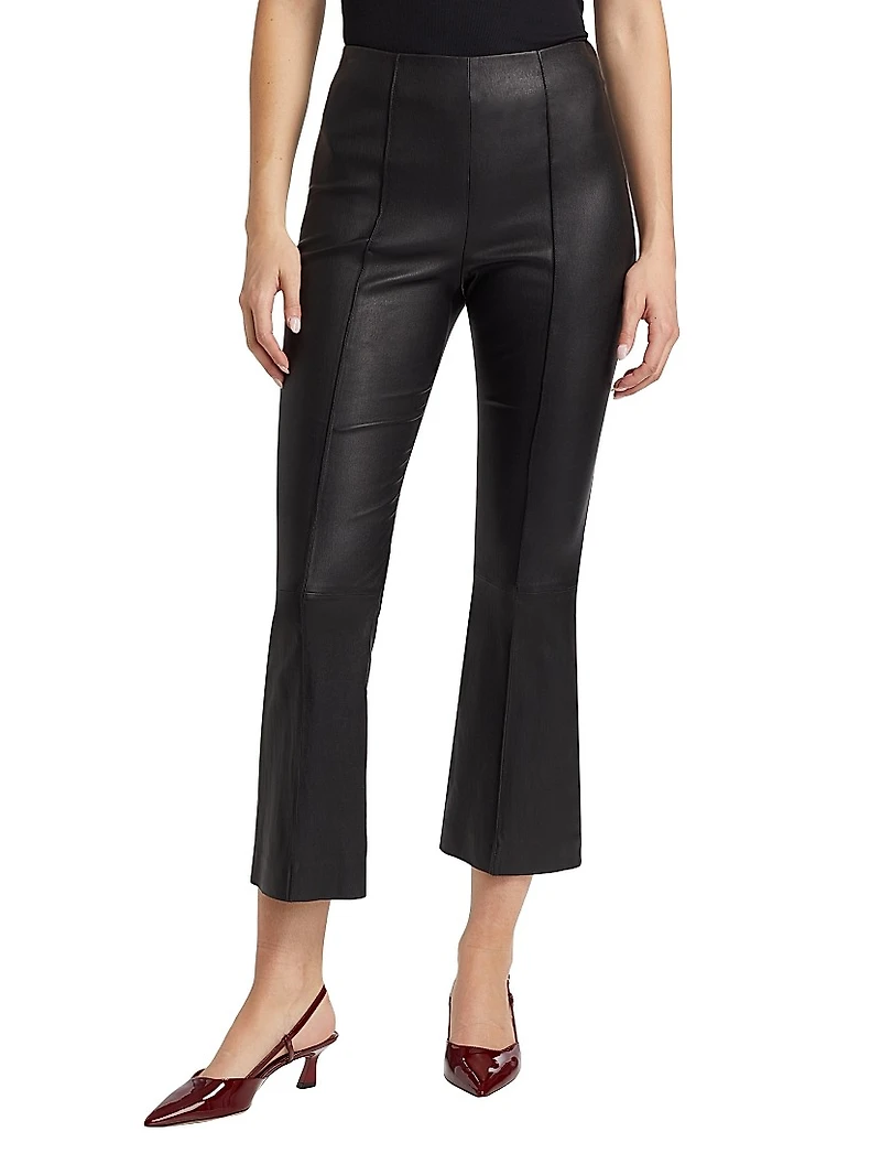 Cropped Flare Stretch-Leather Pants