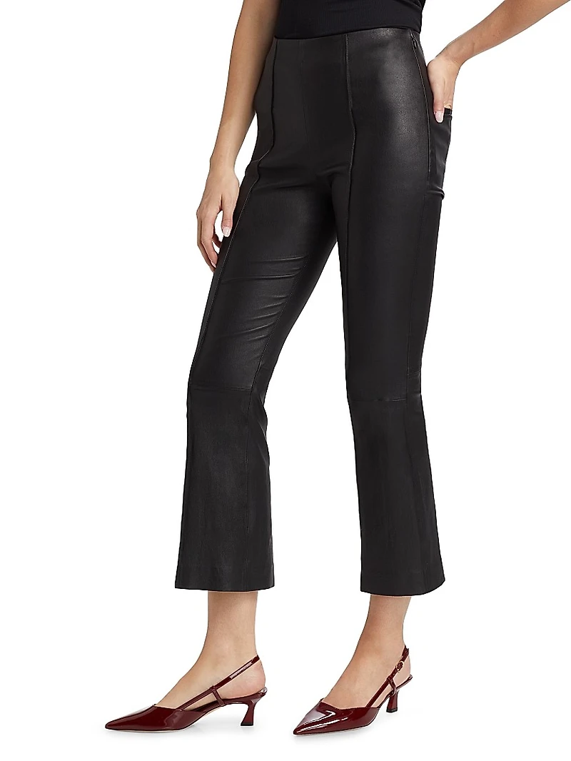 Cropped Flare Stretch-Leather Pants