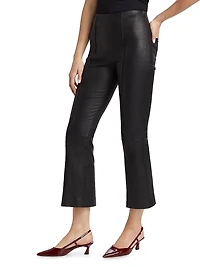 Cropped Flare Stretch-Leather Pants