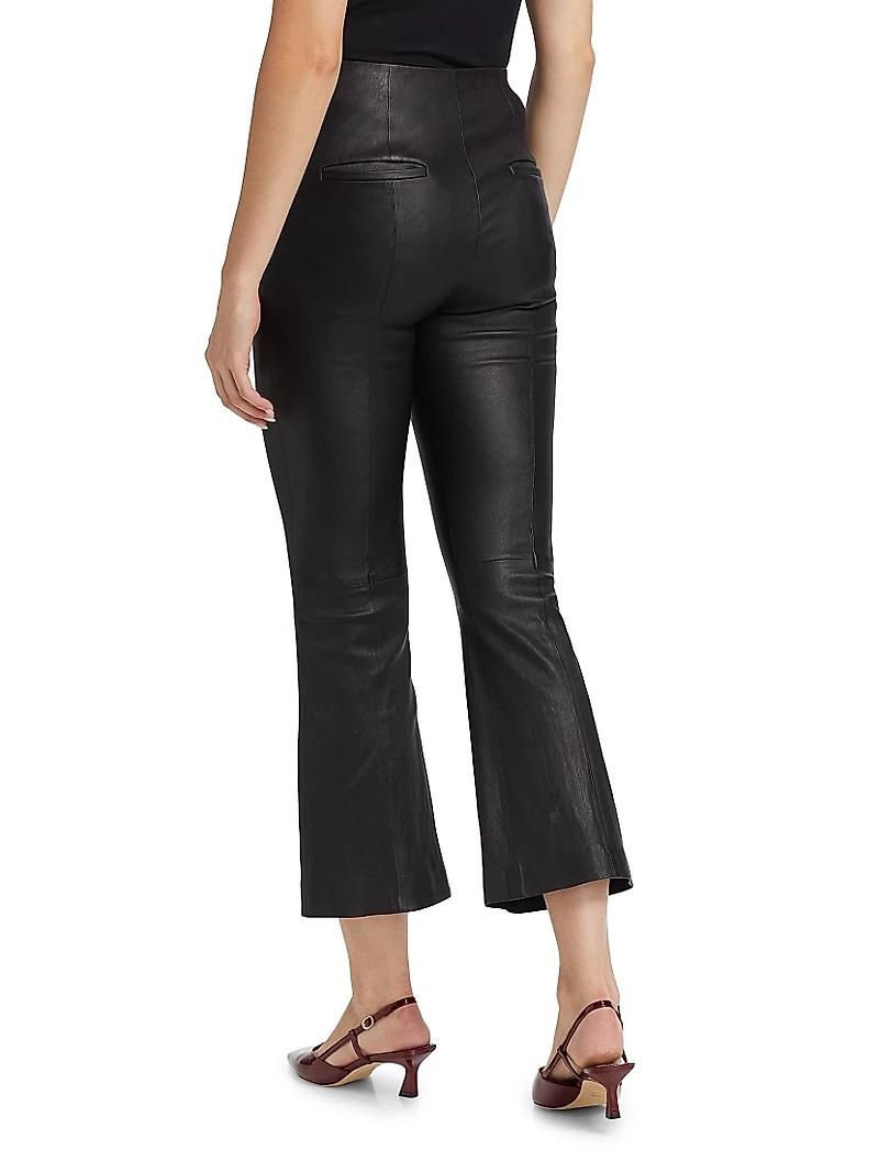 Cropped Flare Stretch-Leather Pants