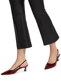 Cropped Flare Stretch-Leather Pants