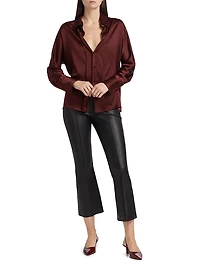 Cropped Flare Stretch-Leather Pants