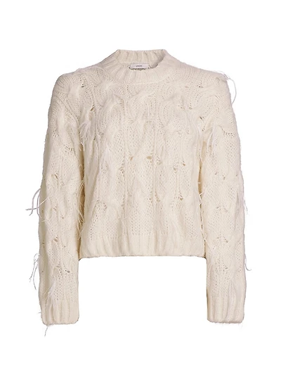 Feather-Embellished Cable-Knit Sweater