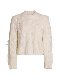 Feather-Embellished Cable-Knit Sweater