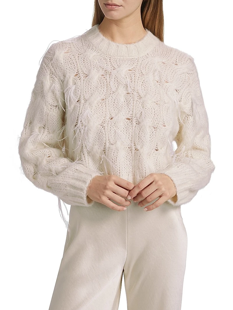 Feather-Embellished Cable-Knit Sweater