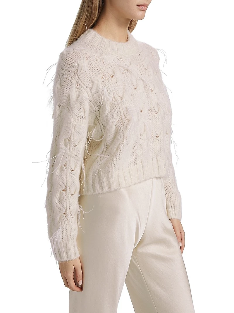 Feather-Embellished Cable-Knit Sweater
