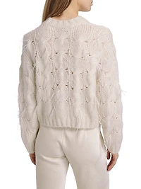 Feather-Embellished Cable-Knit Sweater