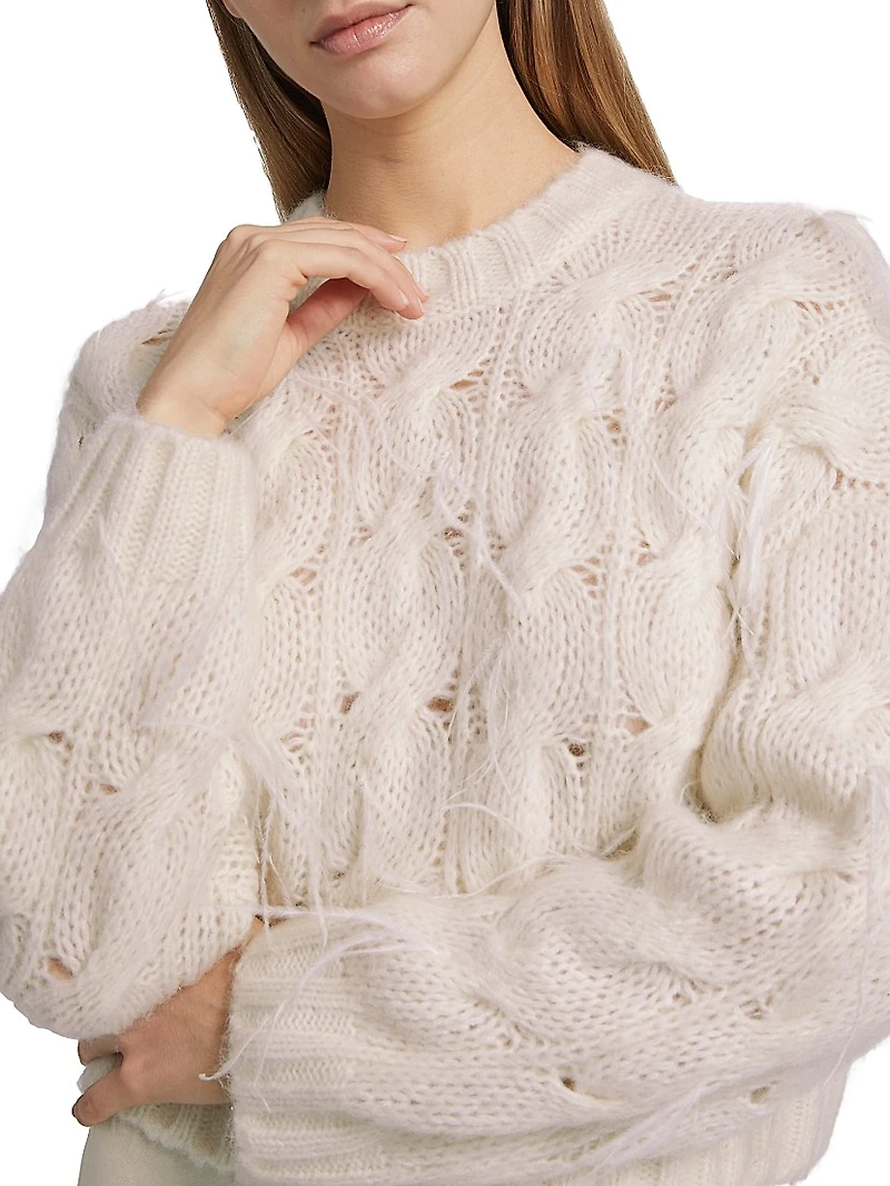 Feather-Embellished Cable-Knit Sweater