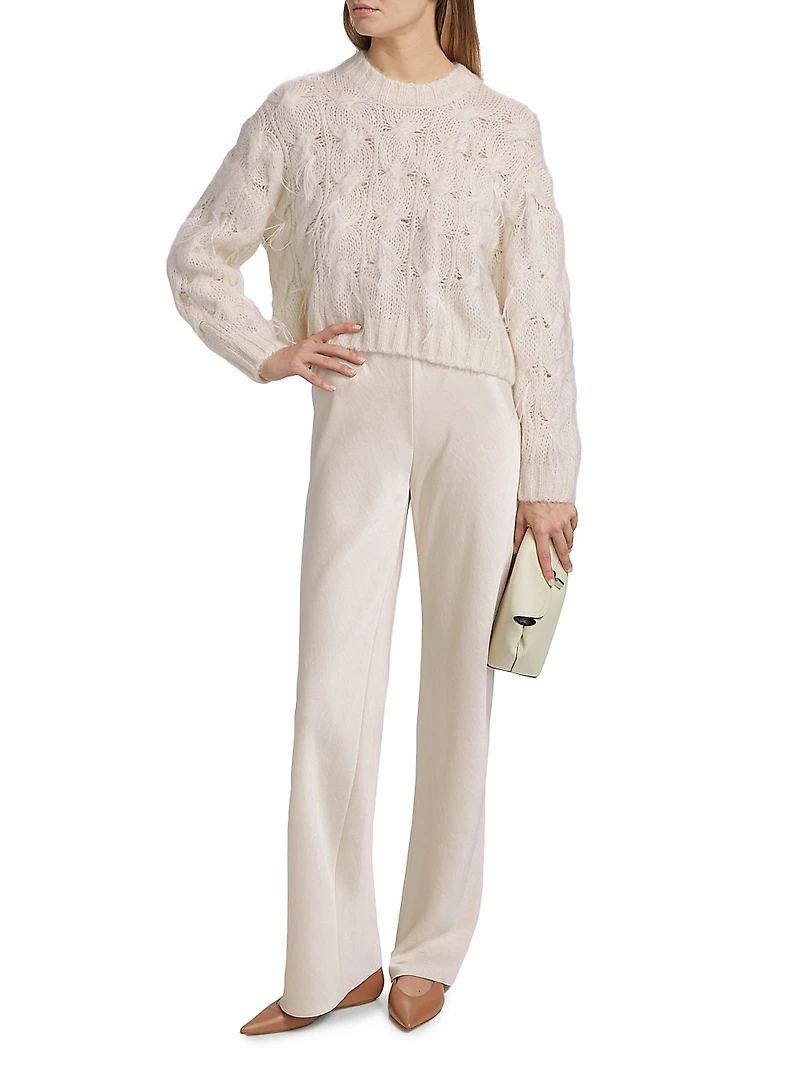 Feather-Embellished Cable-Knit Sweater