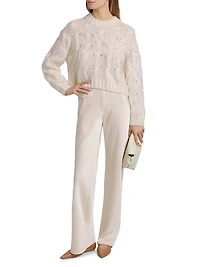 Feather-Embellished Cable-Knit Sweater