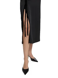 Velvet Trim Side-Slit Midi-Skirt