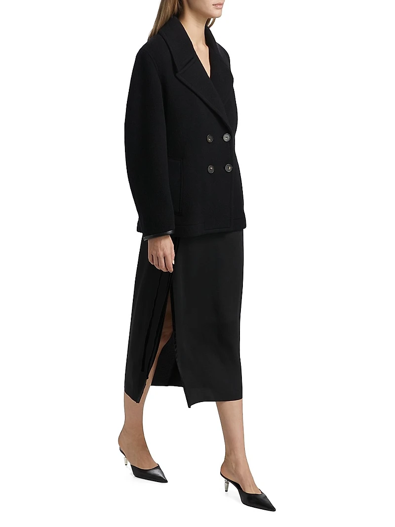 Velvet Trim Side-Slit Midi-Skirt