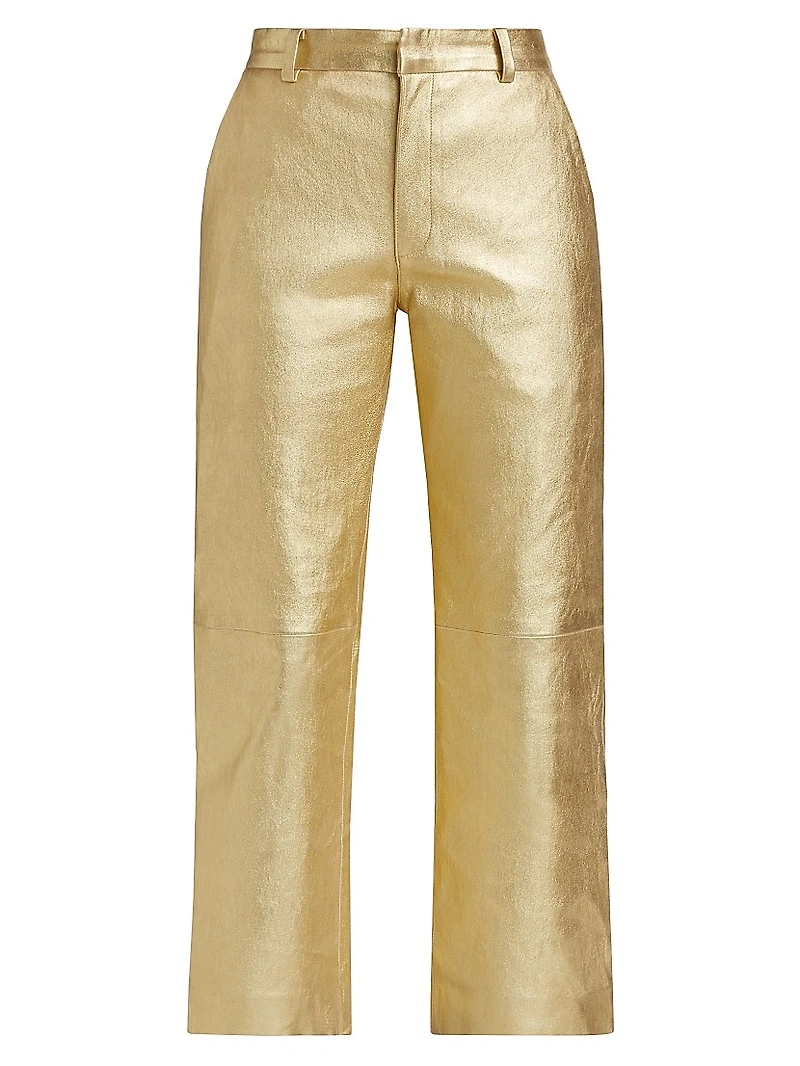 Metallic Leather Crop Pants