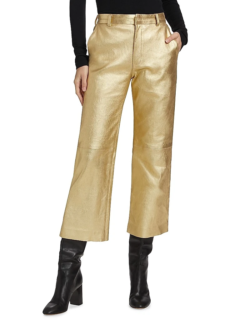 Metallic Leather Crop Pants