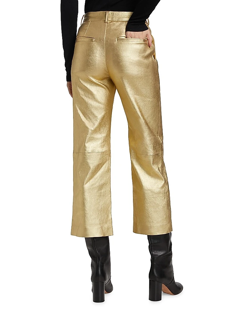 Metallic Leather Crop Pants