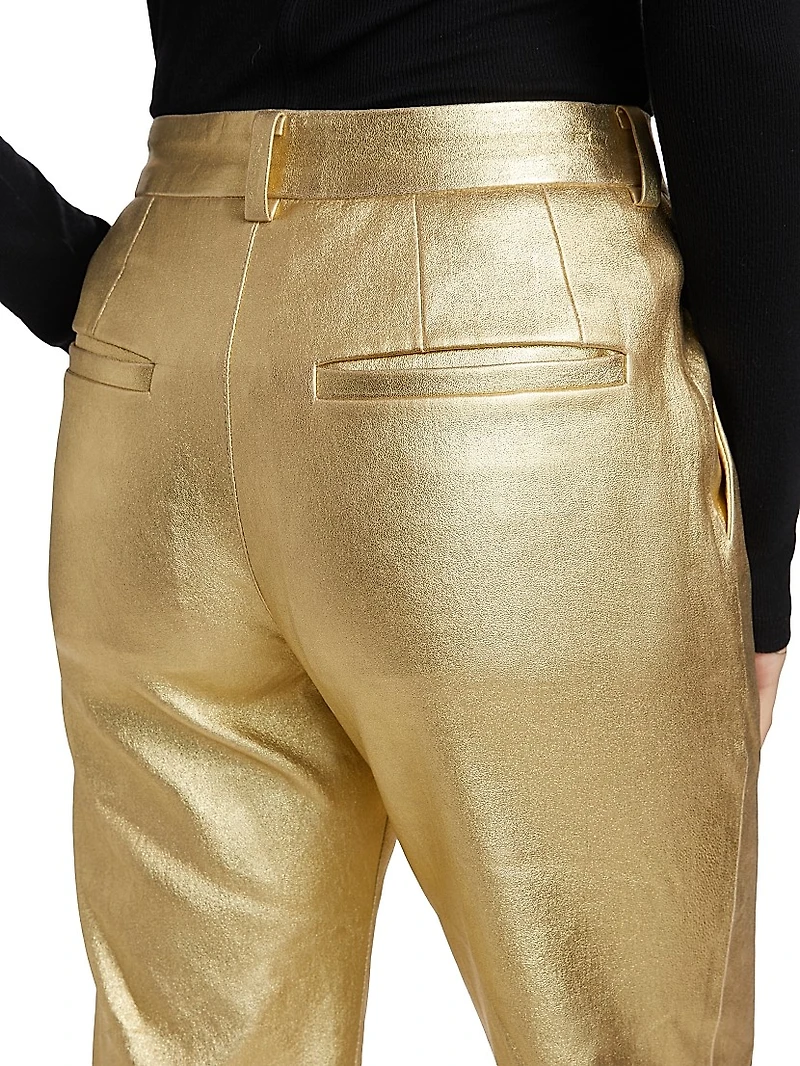 Metallic Leather Crop Pants
