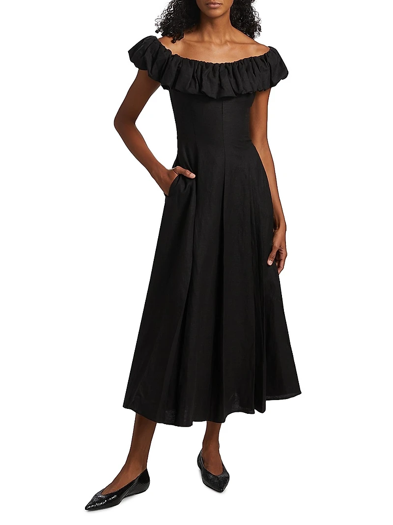Yara Puff Off-the-Shoulder A-Line Maxi Dress