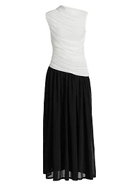 Odila Asymmetric Colorblocked Ruched Maxi Dress