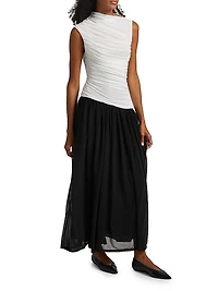 Odila Asymmetric Colorblocked Ruched Maxi Dress