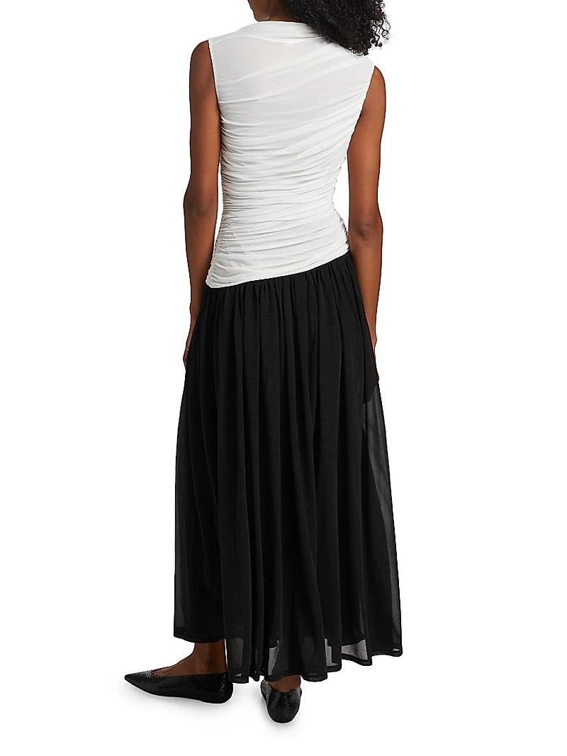 Odila Asymmetric Colorblocked Ruched Maxi Dress