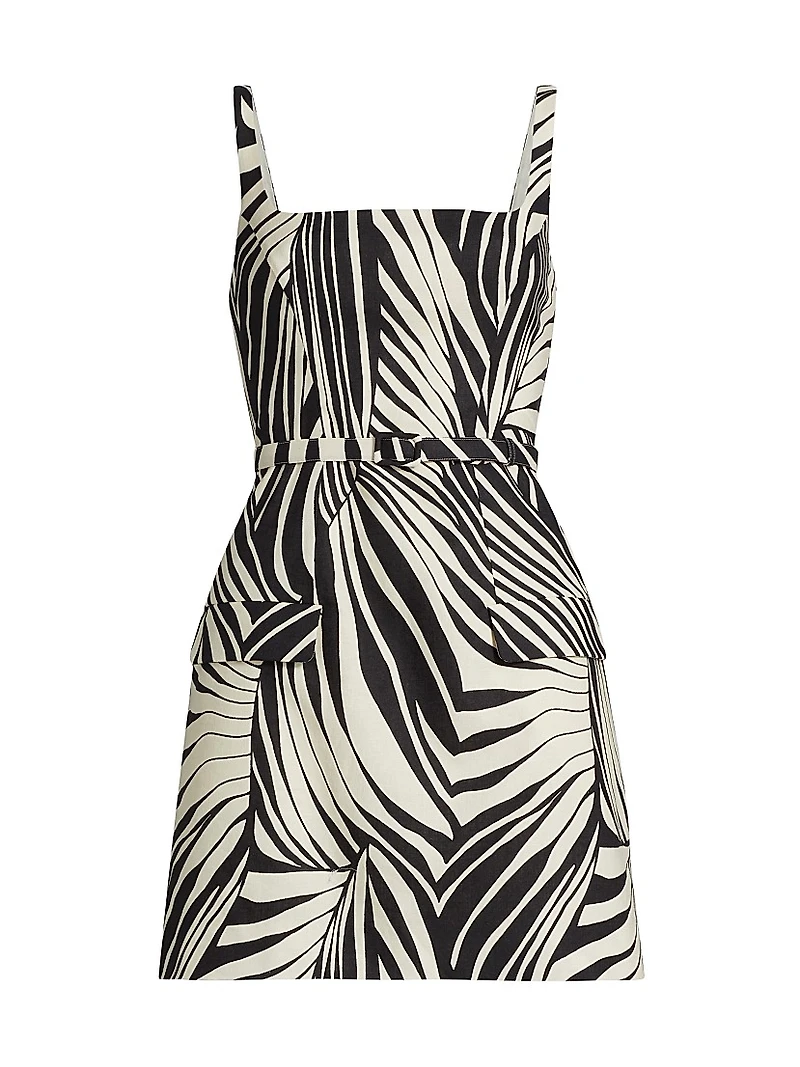 Zoya Hourglass Palm-Print Belted Minidress