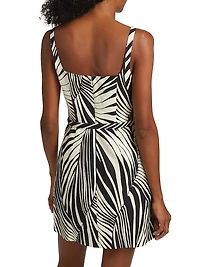Zoya Hourglass Palm-Print Belted Minidress