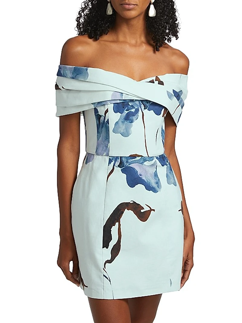 Lori Floral Off-the-Shoulder Twist-Front A-Line Minidress