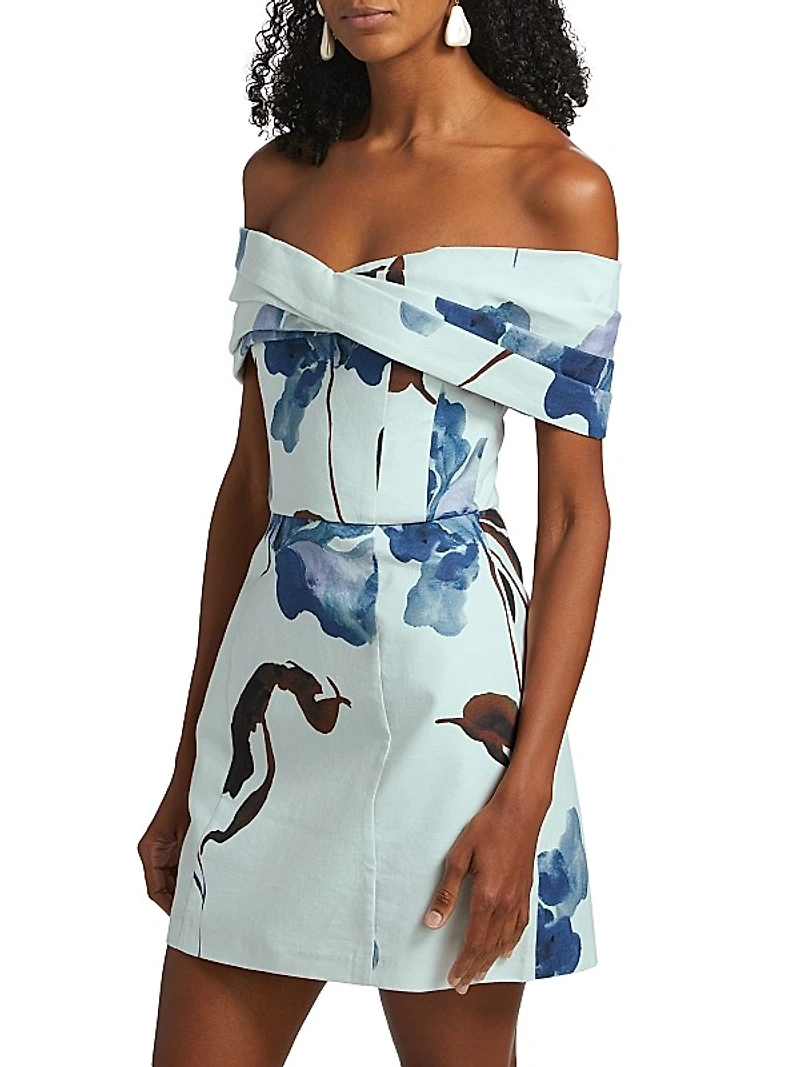 Lori Floral Off-the-Shoulder Twist-Front A-Line Minidress
