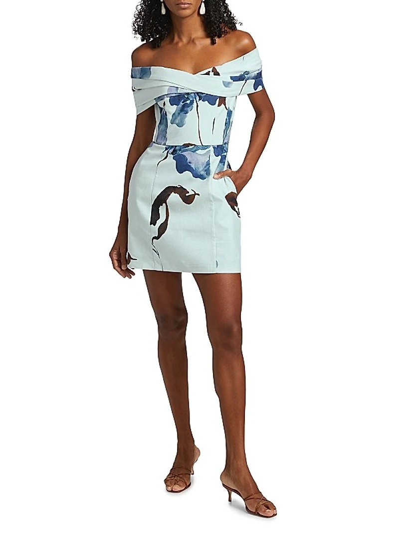 Lori Floral Off-the-Shoulder Twist-Front A-Line Minidress