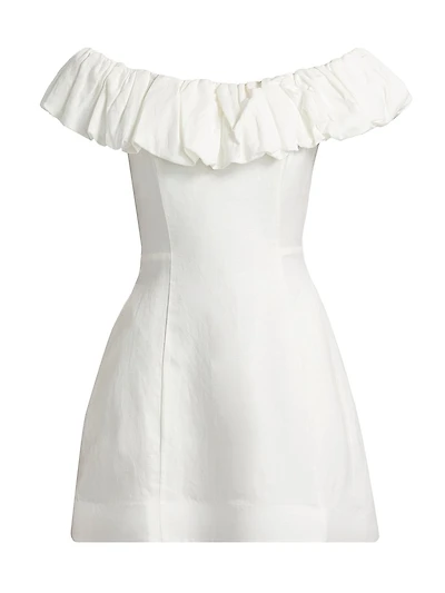 Uma Puff Off-the-Shoulder Linen-Blend A-Line Minidress