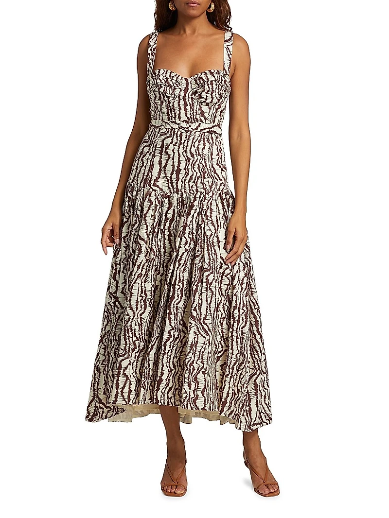 Drenica Drop-Waist Linen Midi-Dress