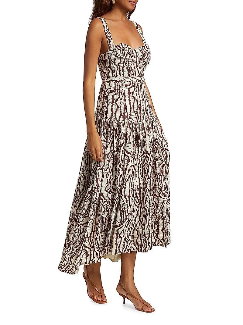 Drenica Drop-Waist Linen Midi-Dress