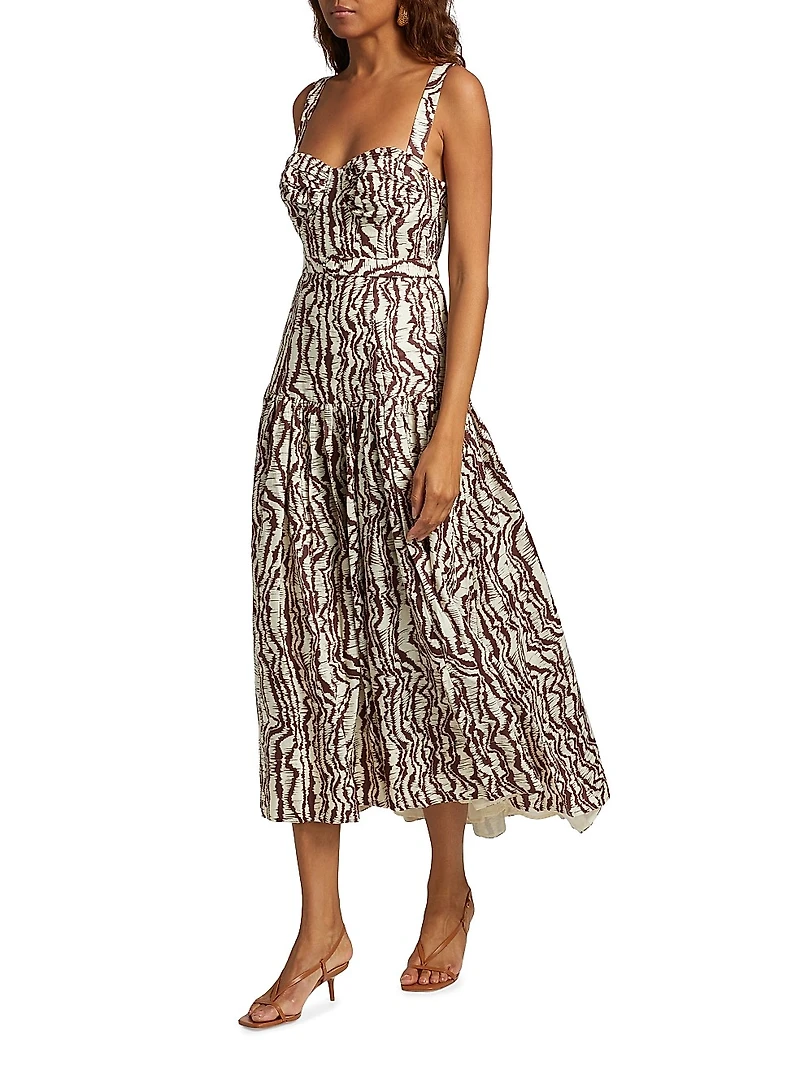 Drenica Drop-Waist Linen Midi-Dress
