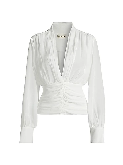 Jacqueline Deep Plunge Long-Sleeve Silk Top