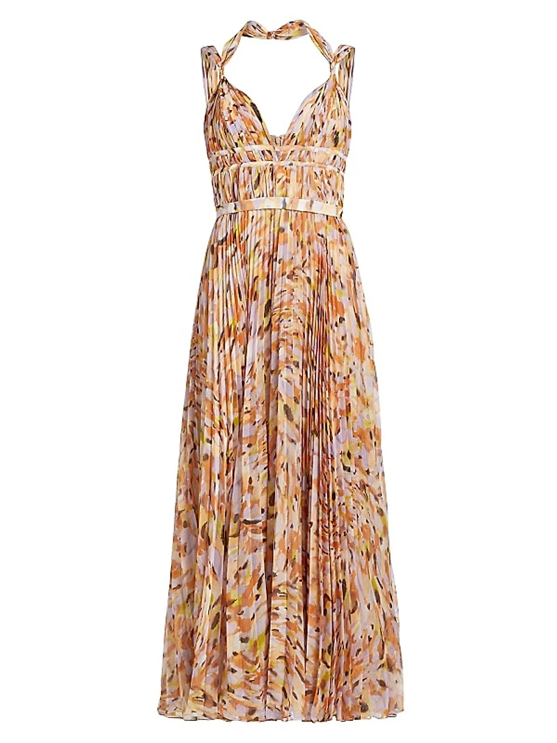 Neve Pleated Chiffon V-Neck Maxi Dress