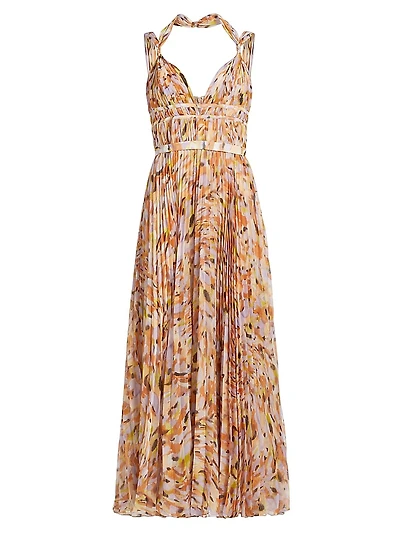 Neve Pleated Chiffon V-Neck Maxi Dress