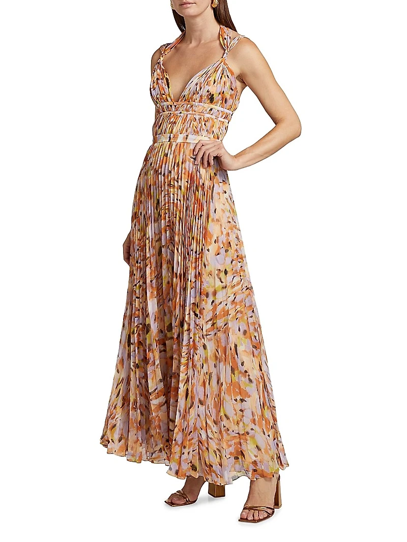 Neve Pleated Chiffon V-Neck Maxi Dress