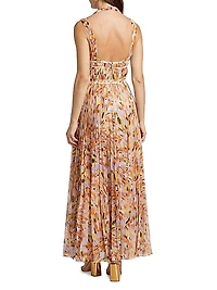 Neve Pleated Chiffon V-Neck Maxi Dress