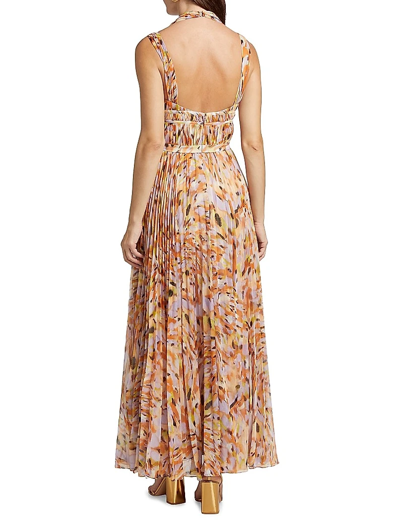 Neve Pleated Chiffon V-Neck Maxi Dress