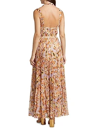 Neve Pleated Chiffon V-Neck Maxi Dress