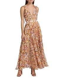 Neve Pleated Chiffon V-Neck Maxi Dress