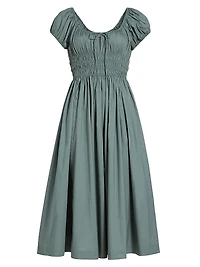Quinn Smocked Cotton Scoopneck Midi-Dress