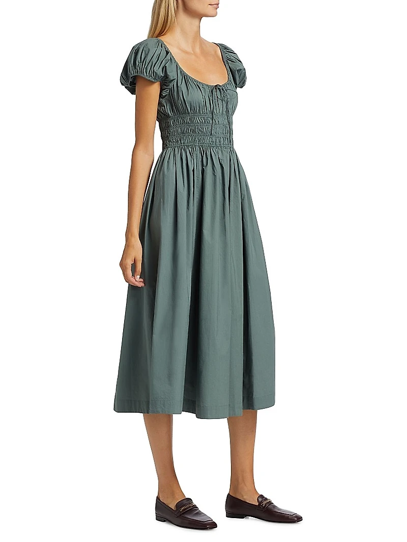 Quinn Smocked Cotton Scoopneck Midi-Dress