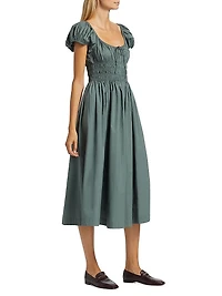 Quinn Smocked Cotton Scoopneck Midi-Dress