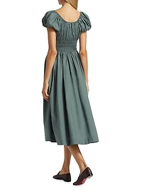 Quinn Smocked Cotton Scoopneck Midi-Dress